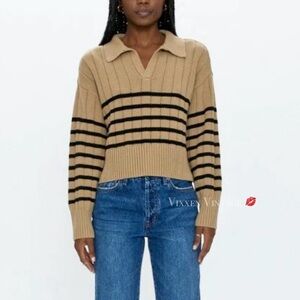 Pistola Tan and Black V-Neck Sweater
